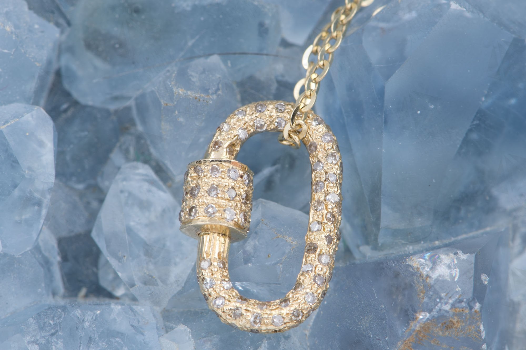 14K Gold Carabiner Lock Diamond Charm Enhancer White Gold