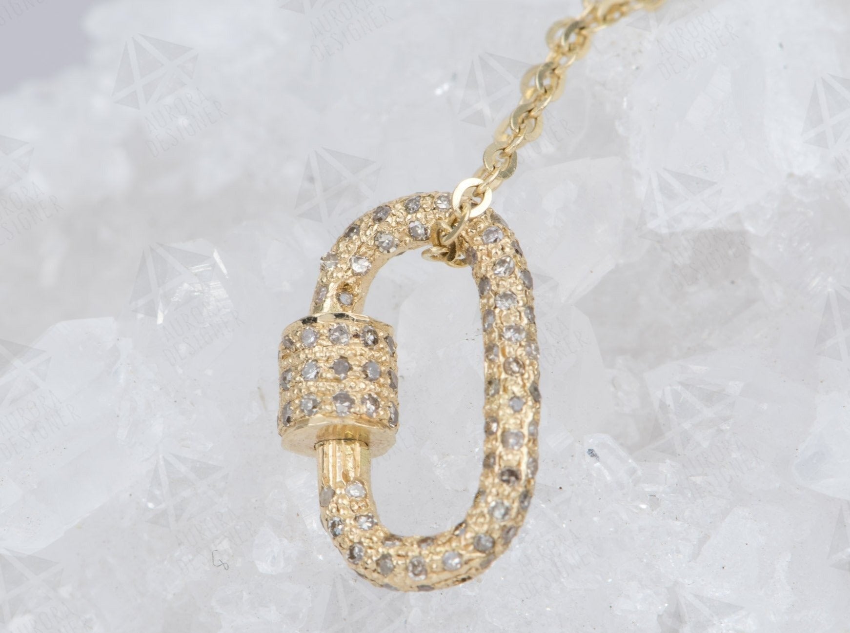 14k Gold Diamond Carabiner Lock Pendant : Handmade Products 