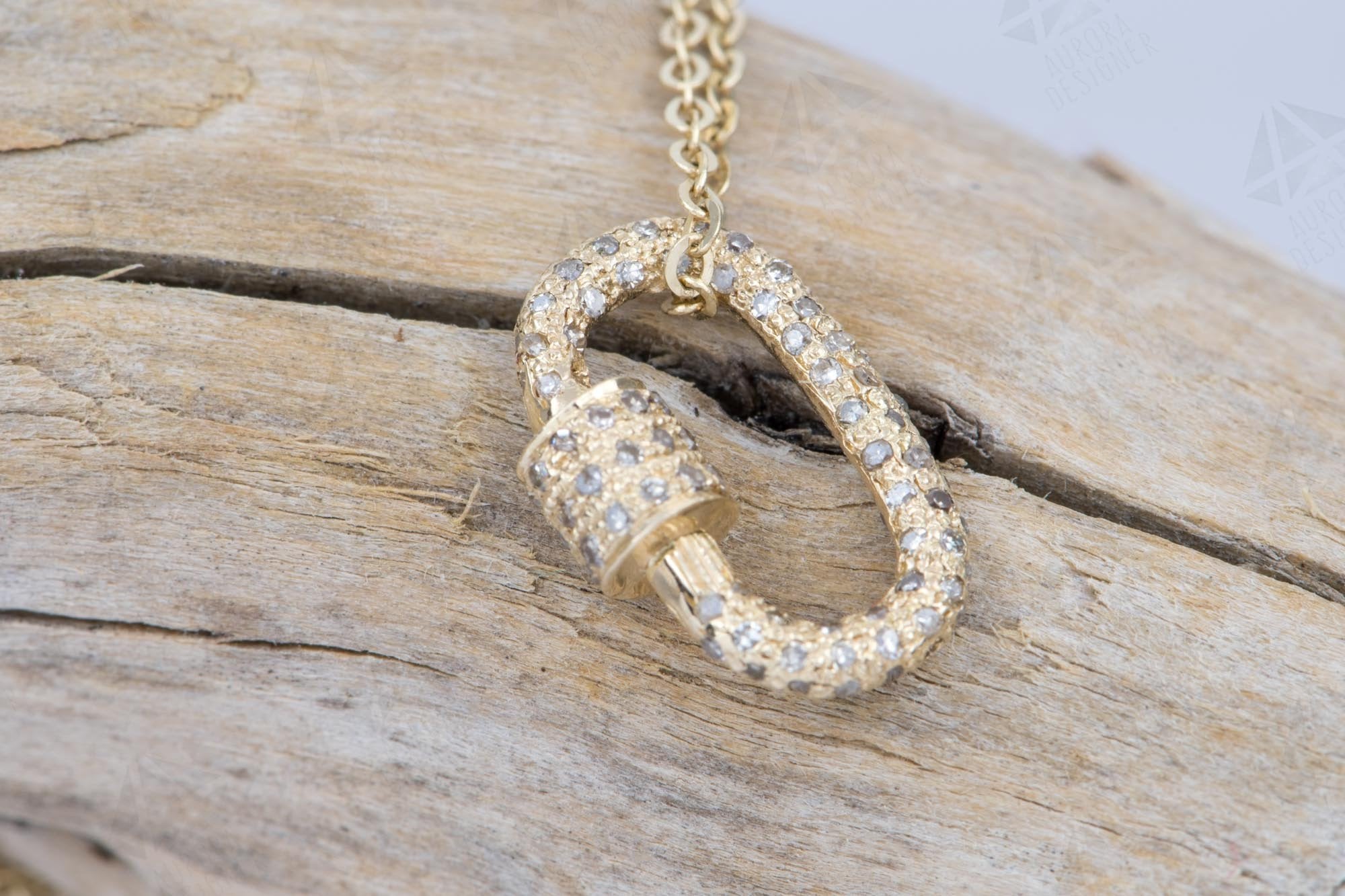 Rolo Chain Necklace with Pave Diamond Gold Carabiner