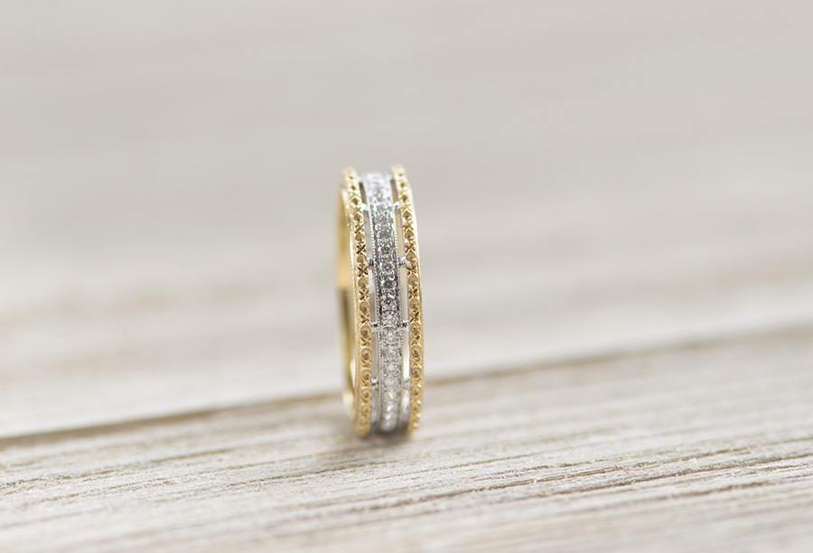Diamond Ring Micro Pave Milgrain Details 18K Gold Unique Wedding Band Full Eternity Hand Carved Handmade Christmas Gift for Her AD1403