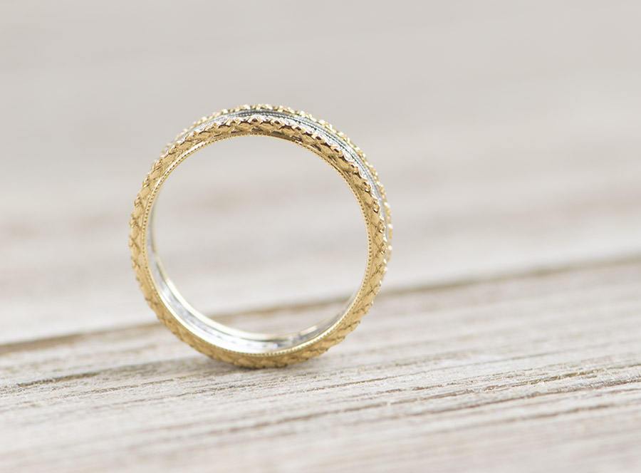 Diamond Ring Micro Pave Milgrain Details 18K Gold Unique Wedding Band Full Eternity Hand Carved Handmade Christmas Gift for Her AD1403