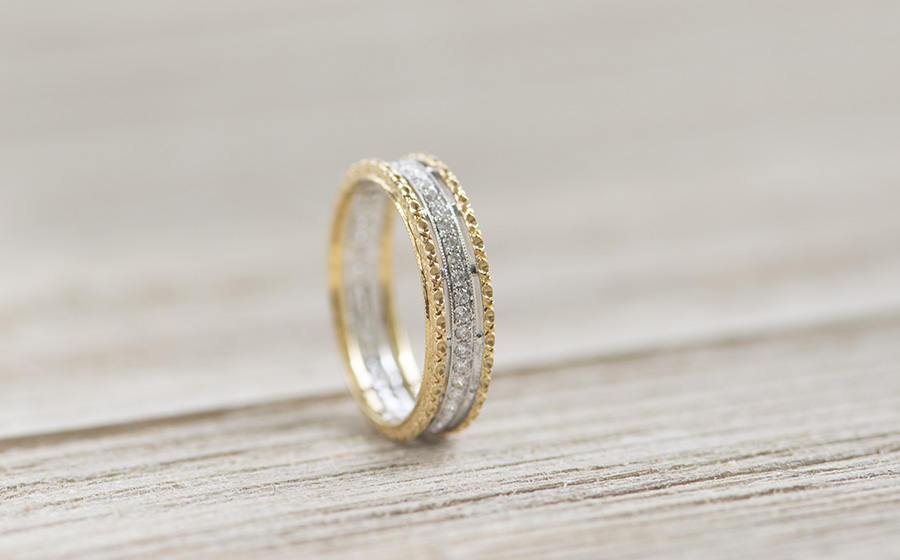 Diamond Ring Micro Pave Milgrain Details 18K Gold Unique Wedding Band Full Eternity Hand Carved Handmade Christmas Gift for Her AD1403