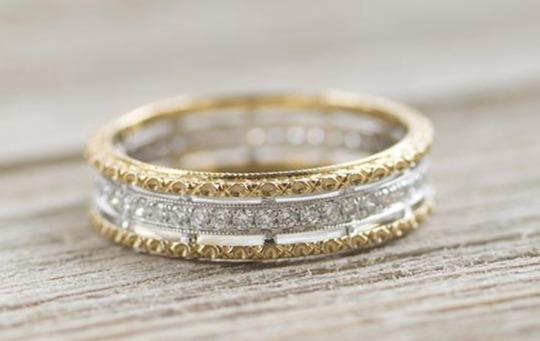 Diamond Ring Micro Pave Milgrain Details 18K Gold Unique Wedding Band Full Eternity Hand Carved Handmade Christmas Gift for Her AD1403