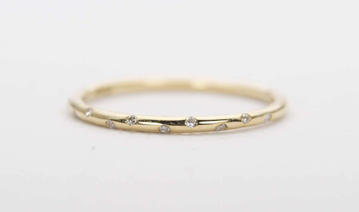 Diamond "Sprinkle" 14K Gold Full Eternity Wedding Band Stacking Ring Flush Set AD1147E