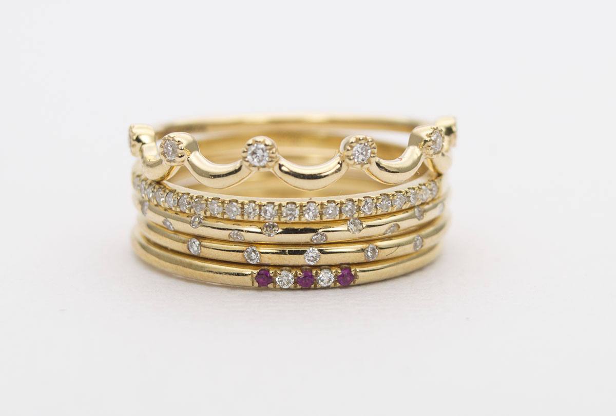 Diamond "Sprinkle" 14K Gold Full Eternity Wedding Band Stacking Ring Flush Set AD1147E
