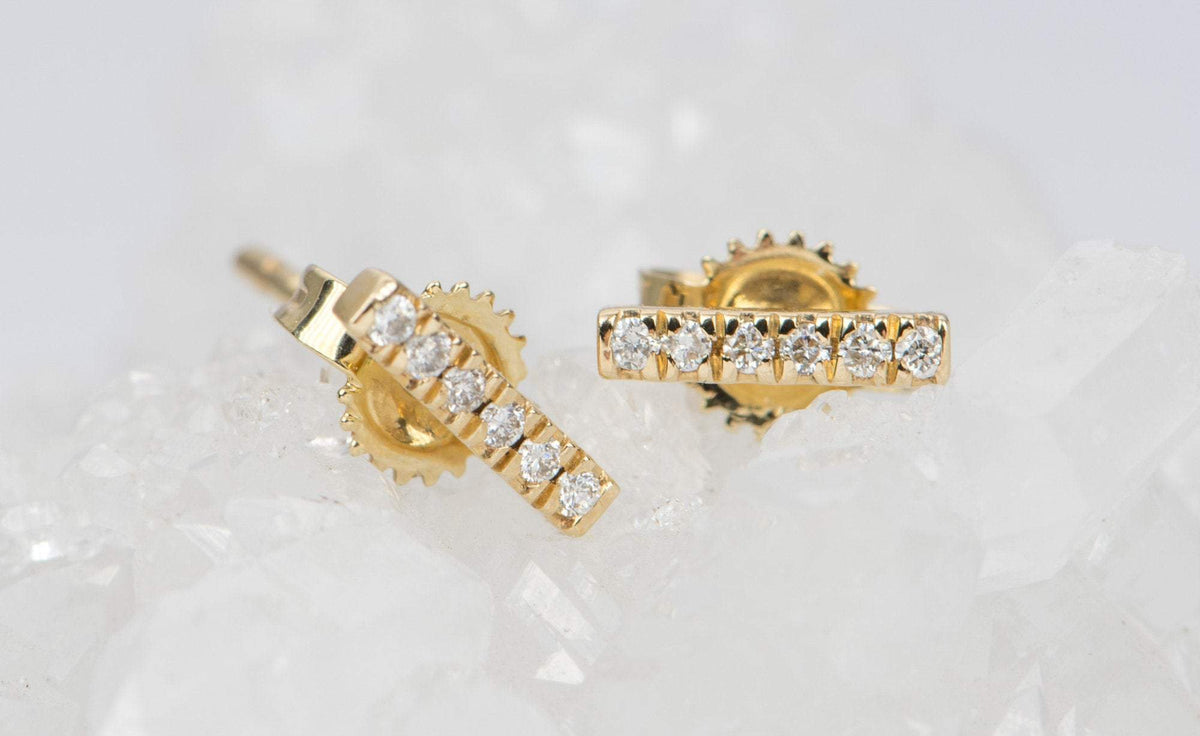 Diamond Trio Bar Earrings 14K Gold Gift For Her Anniversary Gift OOAK April Birthstone AD2339