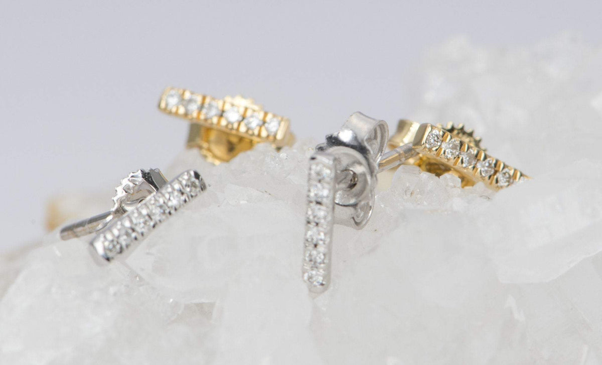 Diamond Trio Bar Earrings 14K Gold Gift For Her Anniversary Gift OOAK April Birthstone AD2339