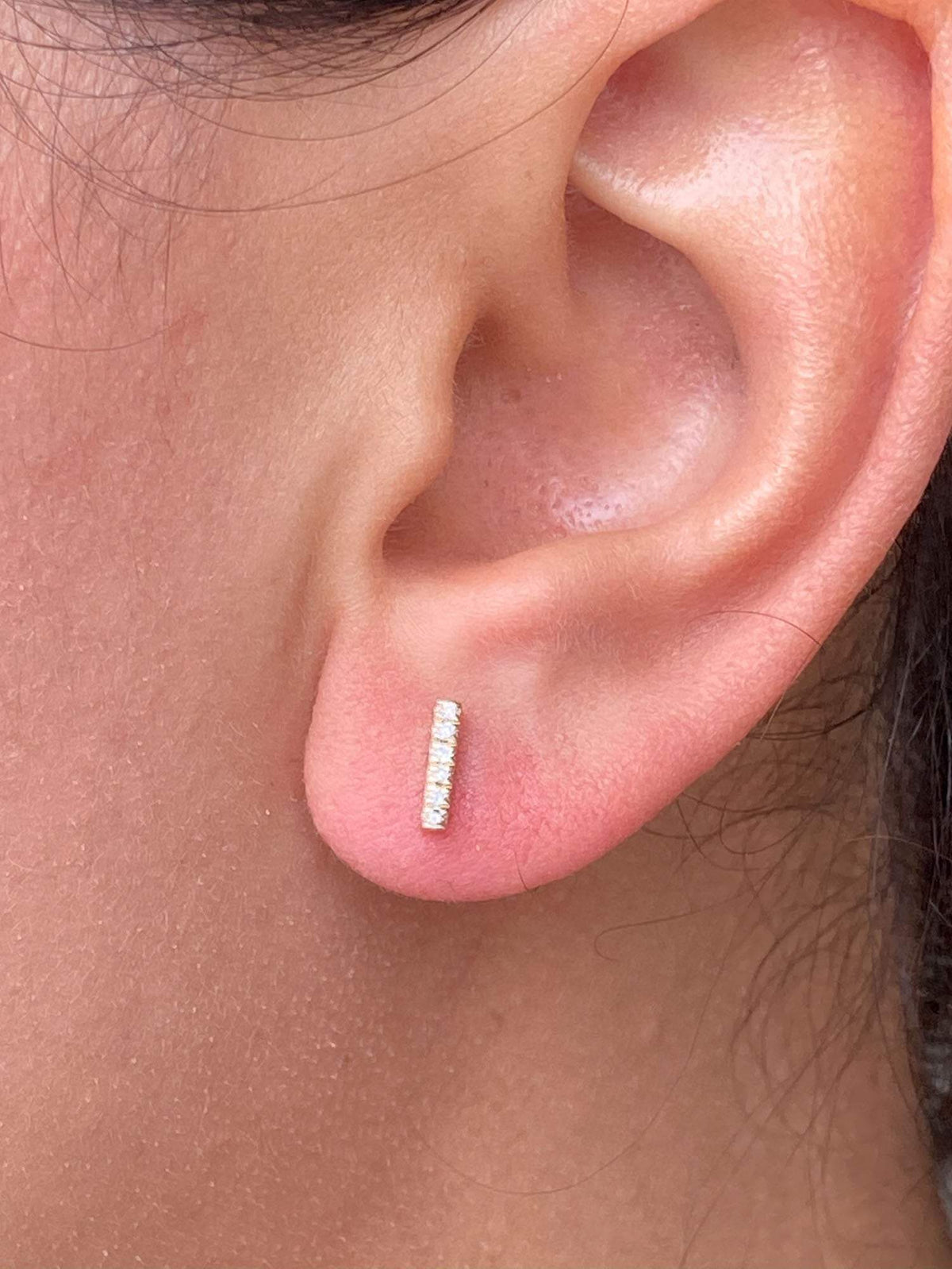 Diamond Trio Bar Earrings 14K Gold Gift For Her Anniversary Gift OOAK April Birthstone AD2339
