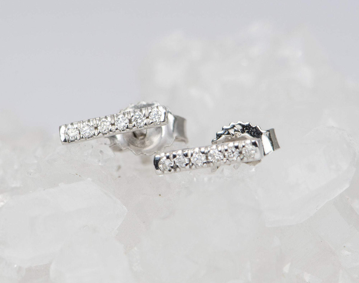 Diamond Trio Bar Earrings 14K Gold Gift For Her Anniversary Gift OOAK April Birthstone AD2339