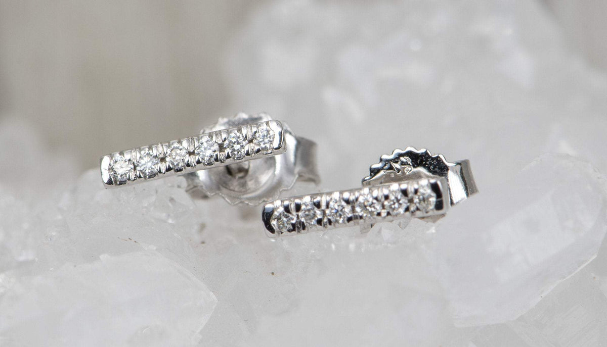 Diamond Trio Bar Earrings 14K Gold Gift For Her Anniversary Gift OOAK April Birthstone AD2339