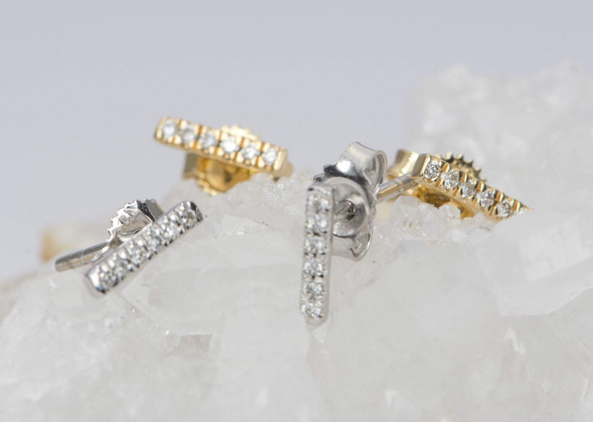 Diamond Trio Bar Earrings 14K Gold Gift For Her Anniversary Gift OOAK April Birthstone AD2339