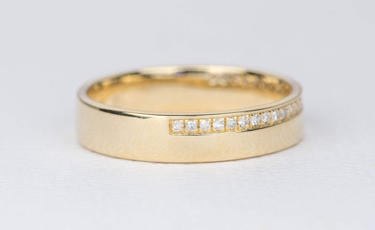 Diamond Wedding Band 14K Gold Half Eternity 4mm Unique Beaded Setting Plain Gold Contrast AD1342V2