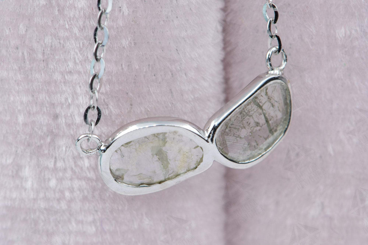 Dual Diamond Slice Necklace 14K White Gold Pendant Bezel Set Rustic Chic Boho Gift Salt and AD1932