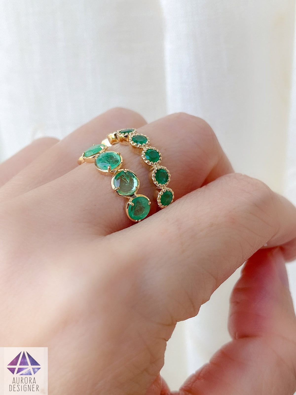 Emerald Milgrain Bezel Set 14K Gold Wedding Band Round Vintage Inspired May Birthstone AD1798E
