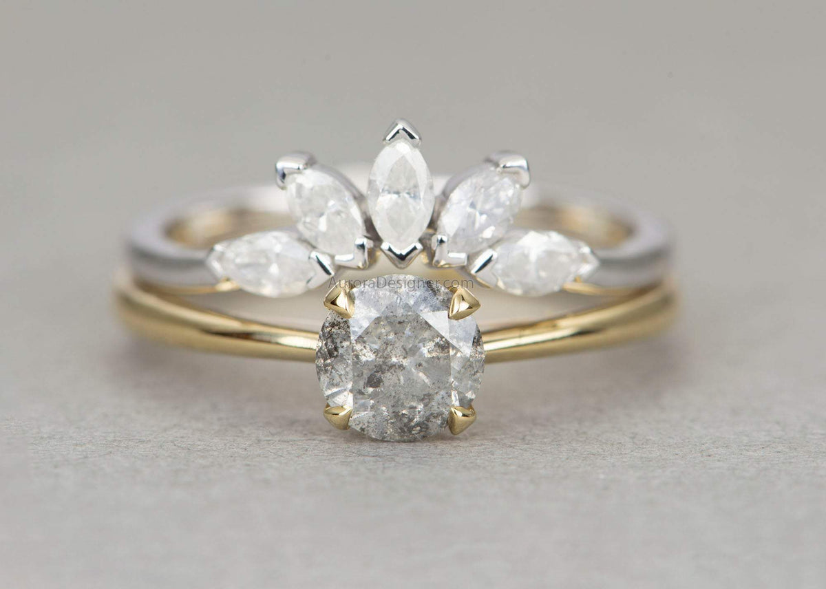 Five Marquise Milky White Diamond Crown Ring 14K 18K Gold Platinum PT950 Wedding Band AD1881-2