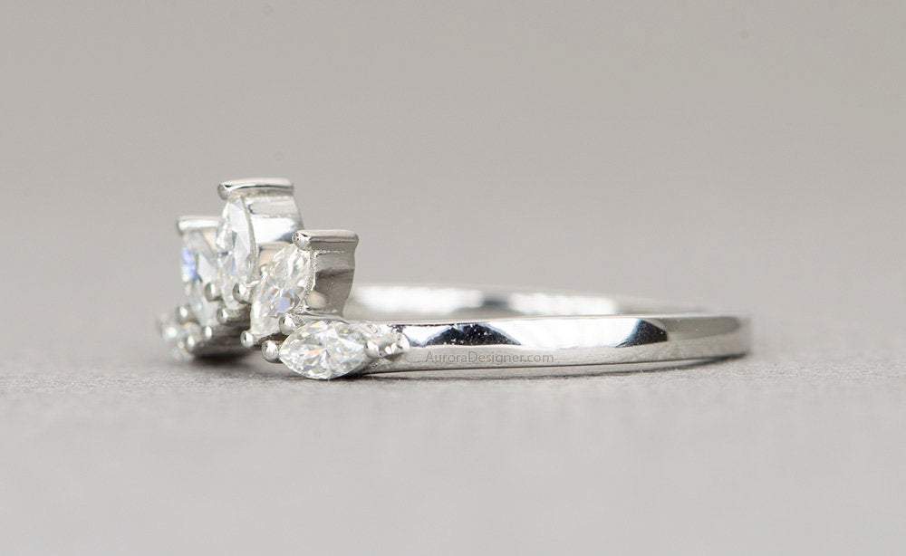 Five Marquise Moissanite Crown Ring 14K 18K Gold Platinum PT950 Wedding Band AD1831