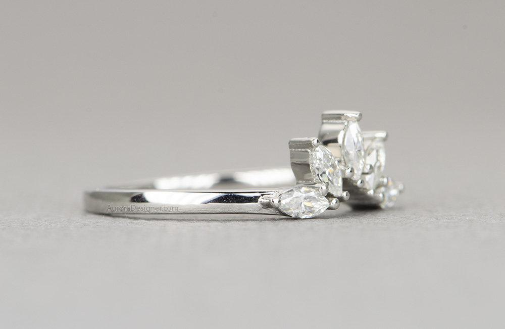Five Marquise Moissanite Crown Ring 14K 18K Gold Platinum PT950 Wedding Band AD1831