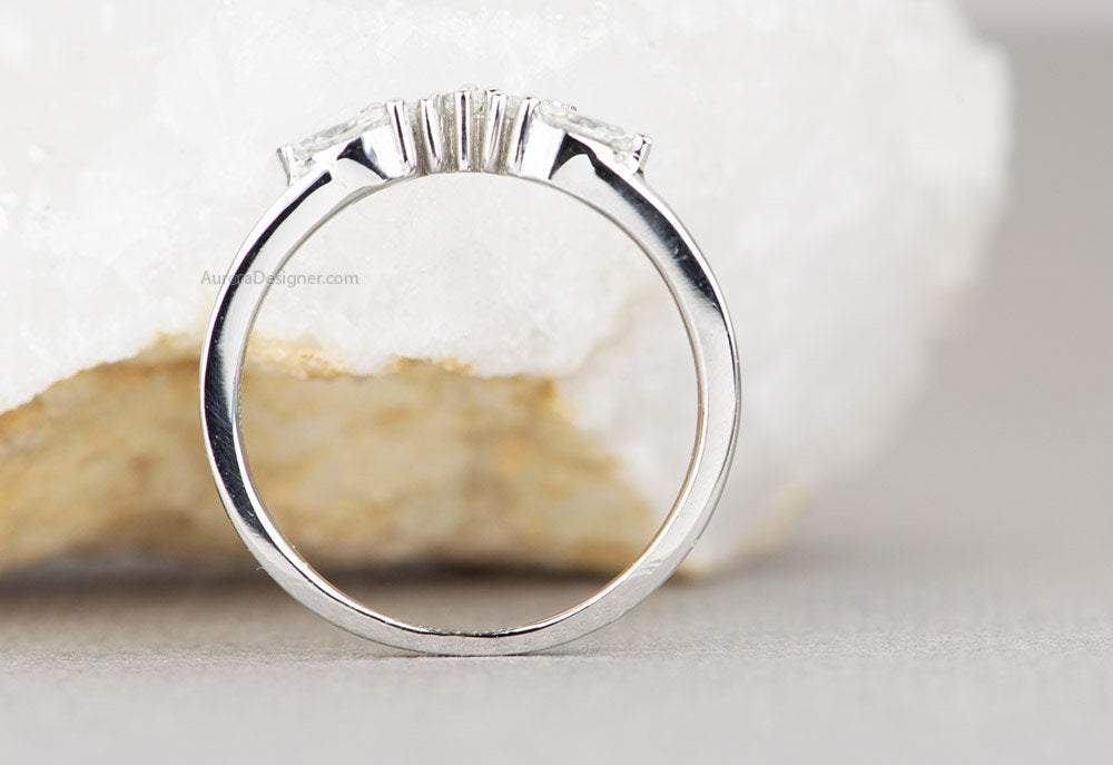 Five Marquise Moissanite Crown Ring 14K 18K Gold Platinum PT950 Wedding Band AD1831