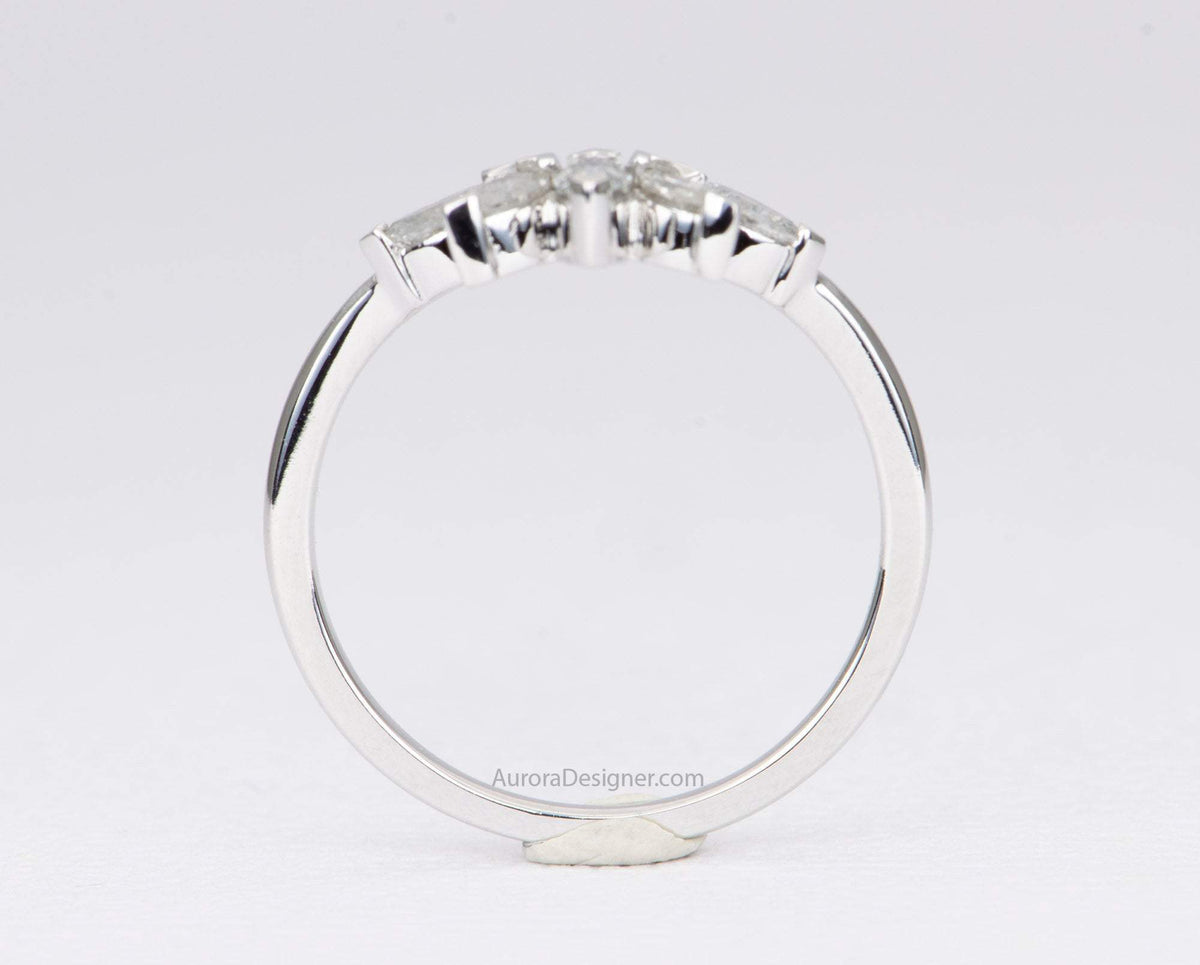 Five Marquise Salt and Pepper Diamond Crown Ring 14K 18K Gold Platinum PT950 Wedding Band AD1881