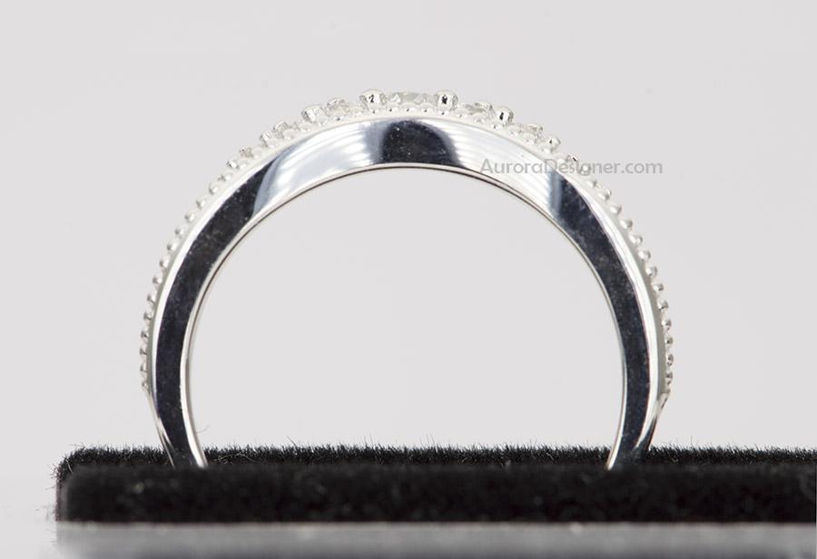 Gentle Curve Diamond Crown Ring 14K Gold Wedding Band Graduated Diamonds Milgrain AD1444