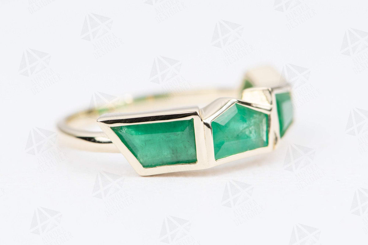 Geometric Emerald Bezel Set Wedding Band 14K Yellow Gold Unique Alternative Ring May AD2035-4