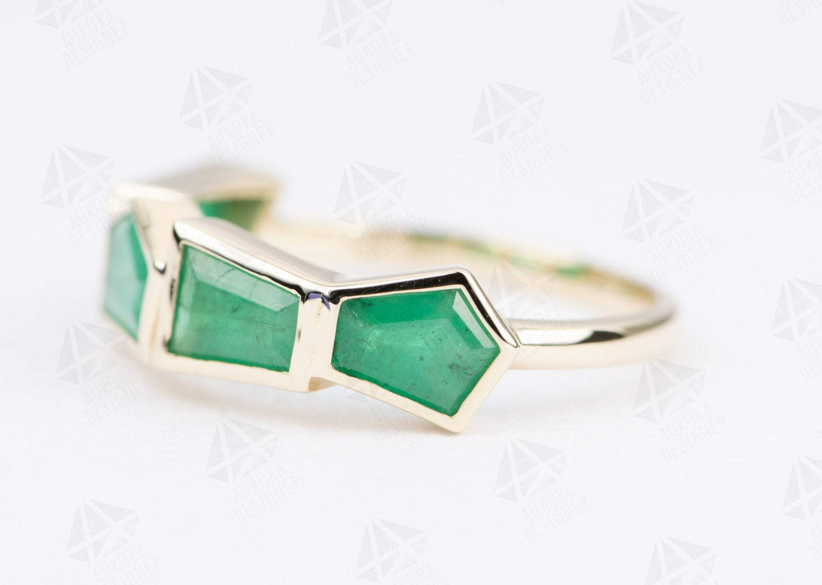 Geometric Emerald Bezel Set Wedding Band 14K Yellow Gold Unique Alternative Ring May AD2035-4