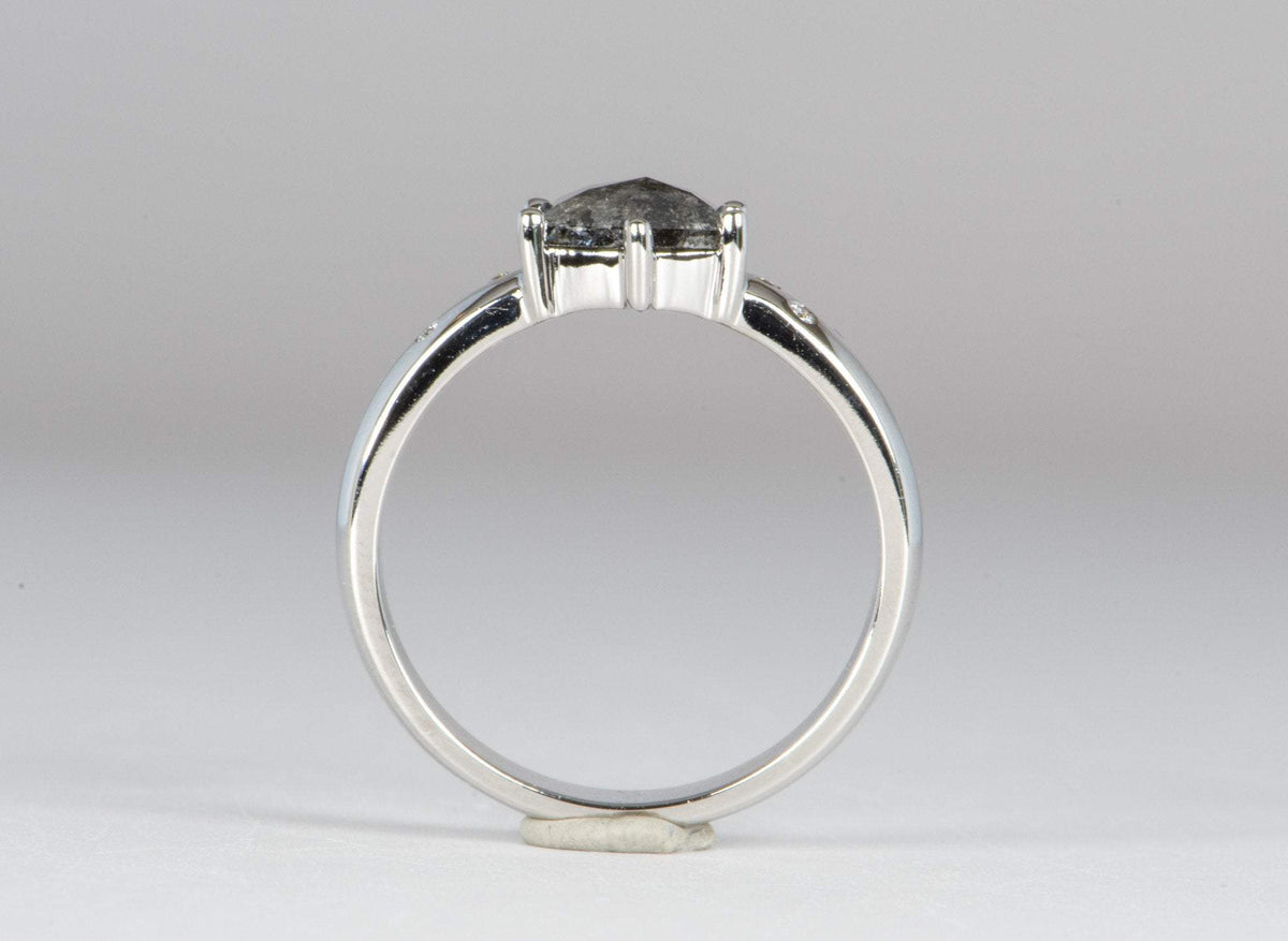 Hexagon Salt and Pepper Diamond 14K White Gold Engagement Ring R6033