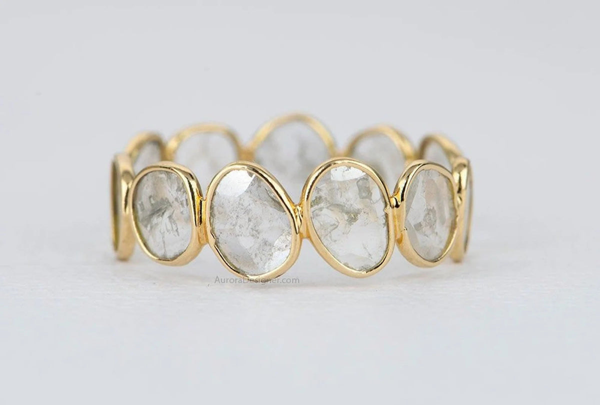 Rustic Diamond Slice Ring 14K 18K Gold Bezel Set Full Eternity Wedding Band AD1744 Aurora Designer