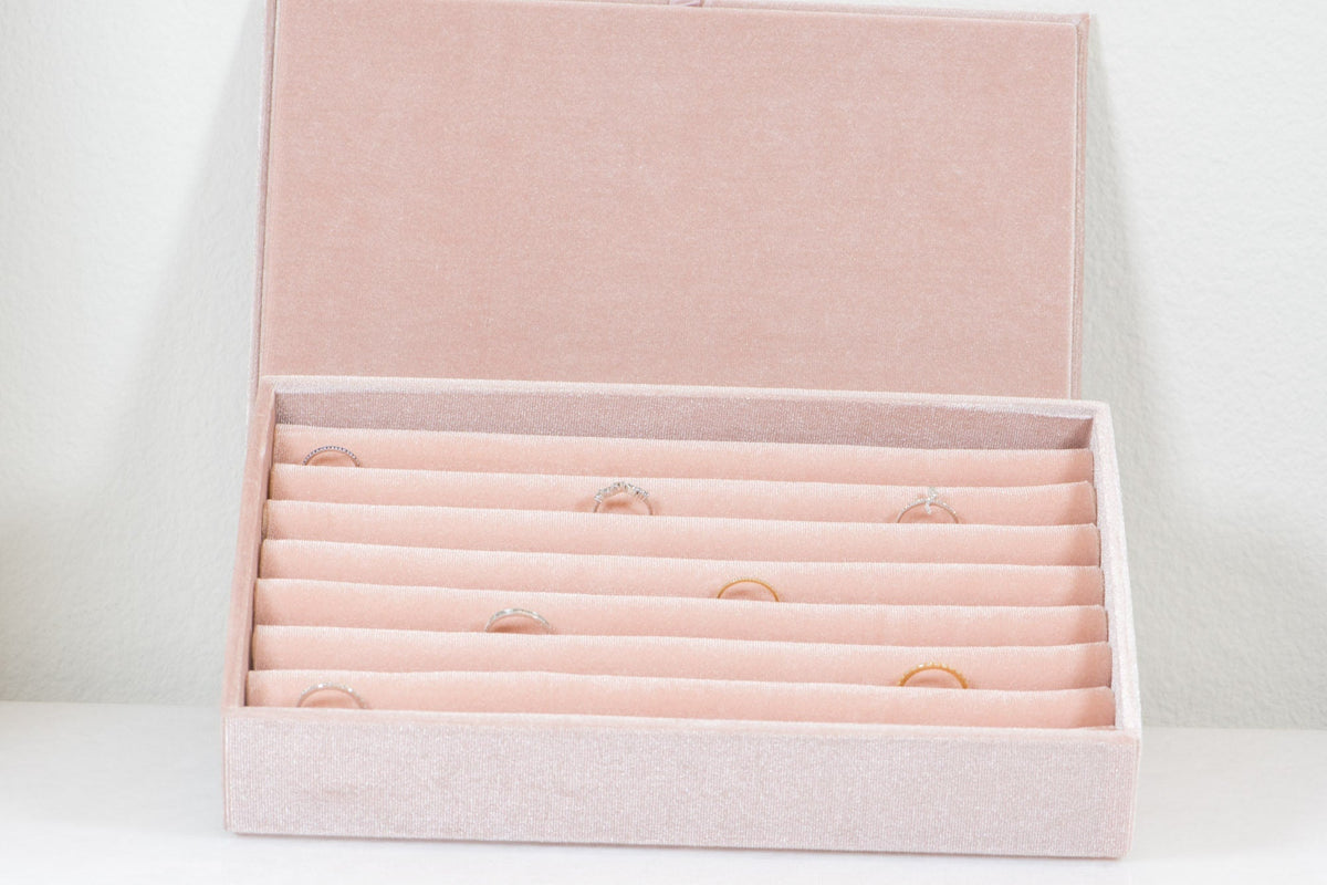 Large Multi-Ring Luxurious Velvet Jewelry Ring Box Tray Display Case Birthday Gift for Her Multiple Row Rings Soft Light Dusty Pink RB005 Aurora Designer