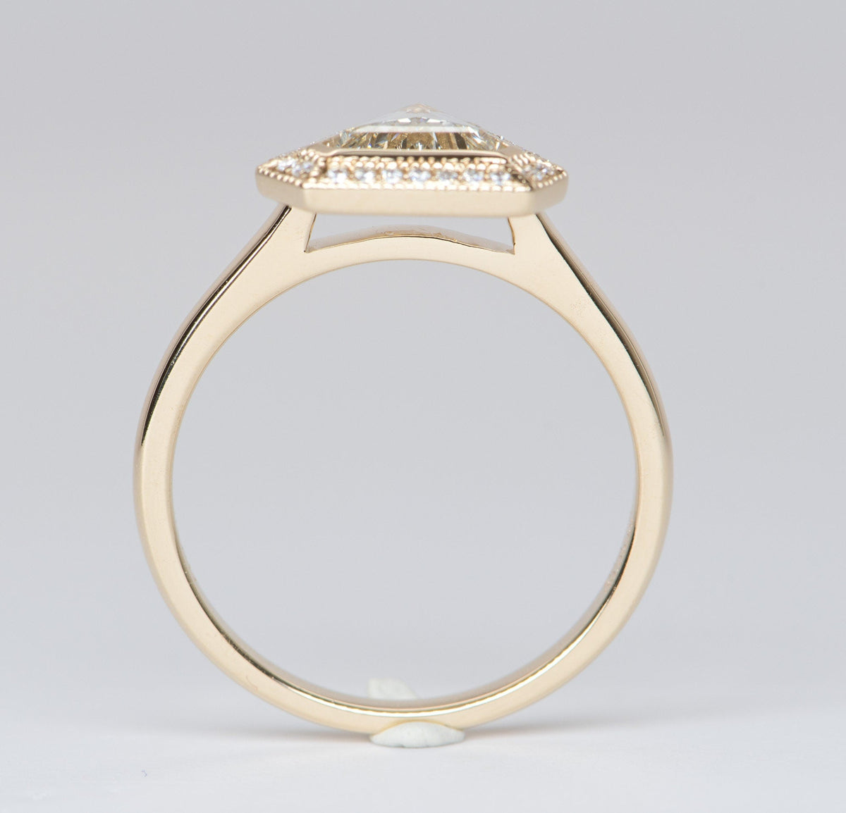 Rose Cut Clear Diamond with Halo 14K Yellow Gold Engagement Ring R6195 Aurora Designer