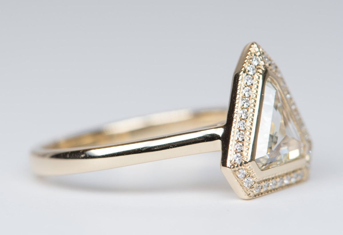 Rose Cut Clear Diamond with Halo 14K Yellow Gold Engagement Ring R6195 Aurora Designer