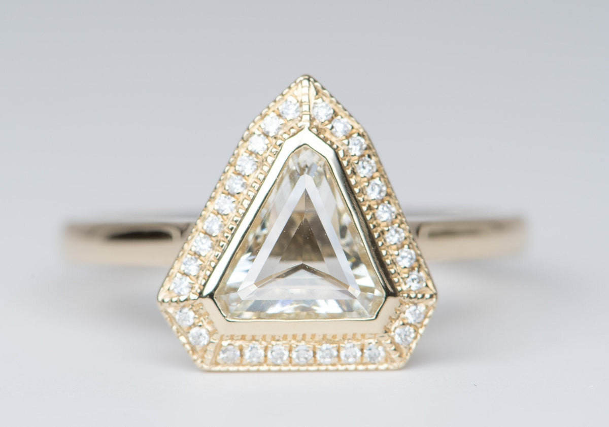 Rose Cut Clear Diamond with Halo 14K Yellow Gold Engagement Ring R6195 Aurora Designer