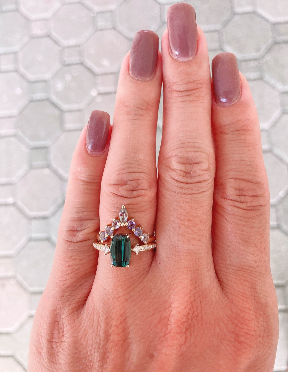 1.73ct Indicolite Tourmaline and Diamond Engagement Ring 14K Yellow Gold OOAK Alternative Bride Unique Gift For Her Modern Bride R6225 Aurora Designer