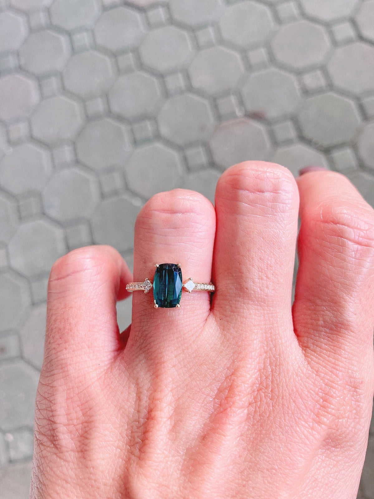1.73ct Indicolite Tourmaline and Diamond Engagement Ring 14K Yellow Gold OOAK Alternative Bride Unique Gift For Her Modern Bride R6225 Aurora Designer