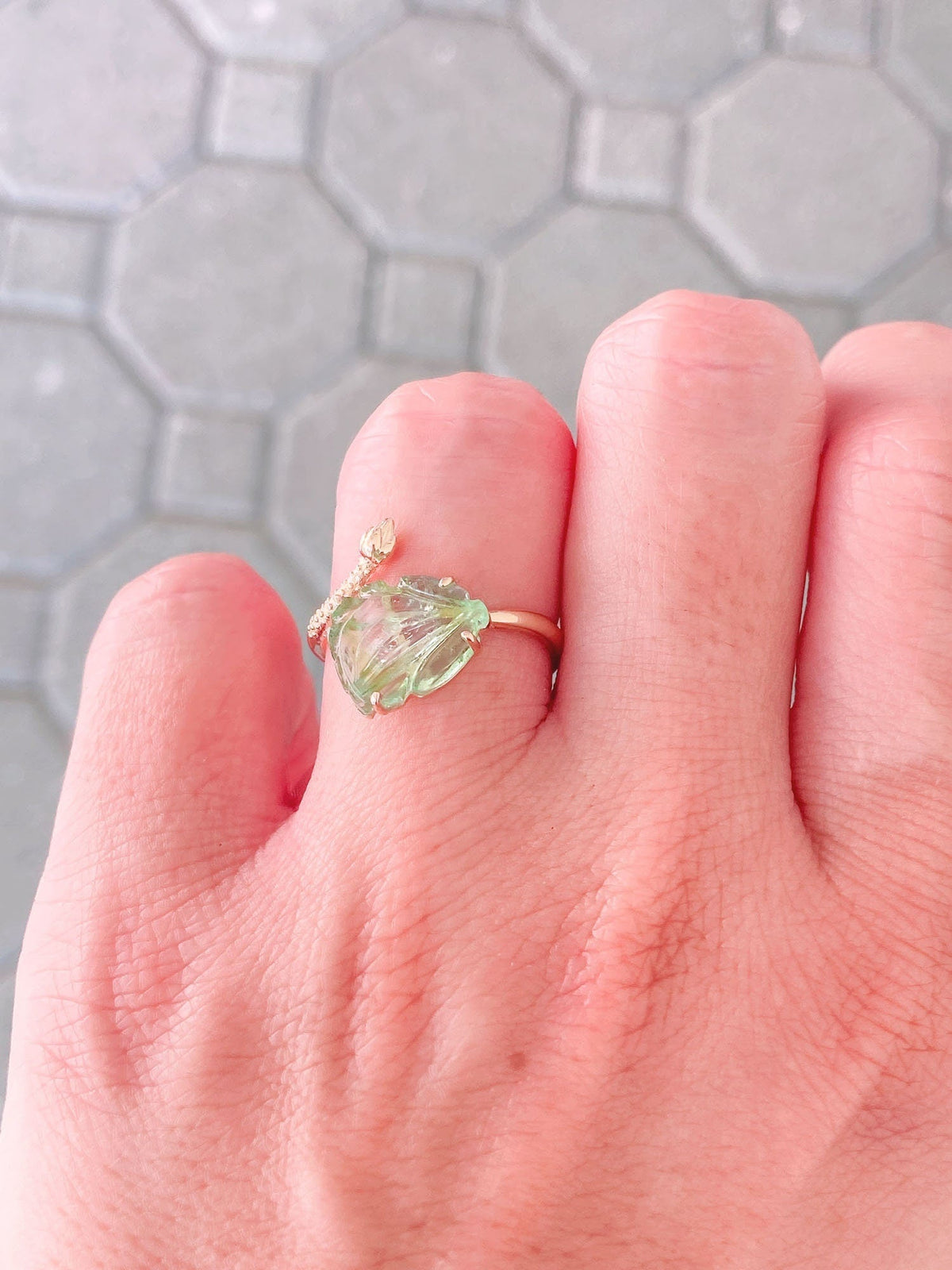 2.88ct Tourmaline Carved Flower with Lotus Stem 14K Yellow Gold Open End Ring OOAK Gift For Her Statement Ring Unique Gift R6211 Aurora Designer