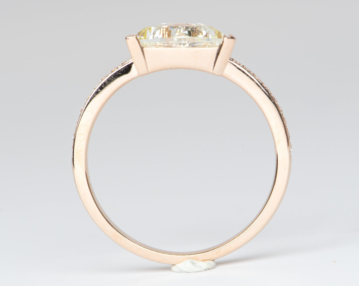 1.5ct Rose Cut Trillion Diamond on Pave Band 14K Rose Gold Engagement Ring R6194 Aurora Designer