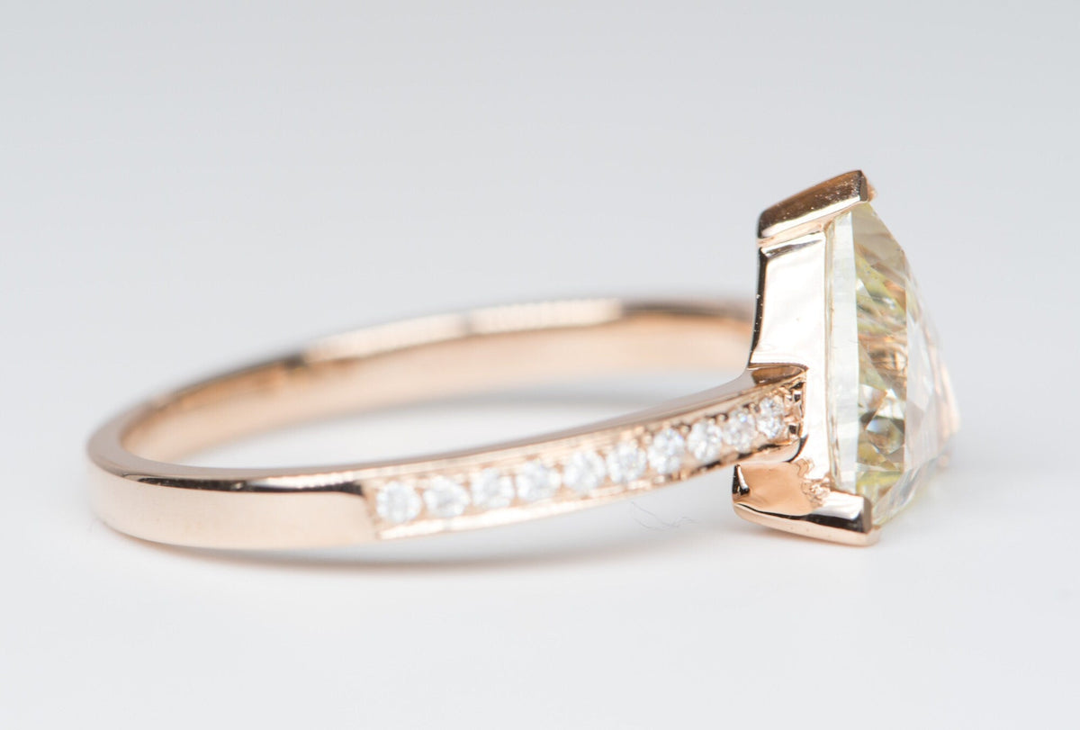 1.5ct Rose Cut Trillion Diamond on Pave Band 14K Rose Gold Engagement Ring R6194 Aurora Designer