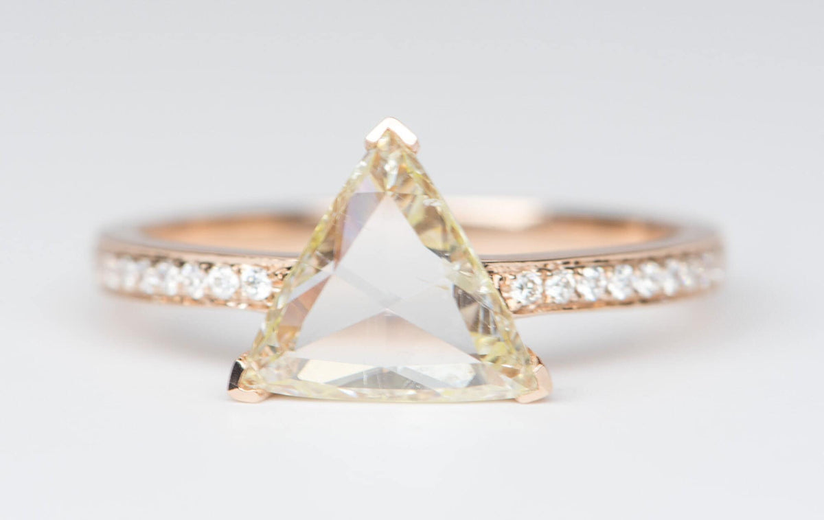 1.5ct Rose Cut Trillion Diamond on Pave Band 14K Rose Gold Engagement Ring R6194 Aurora Designer