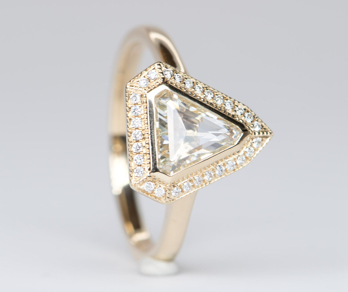 Rose Cut Clear Diamond with Halo 14K Yellow Gold Engagement Ring R6195 Aurora Designer
