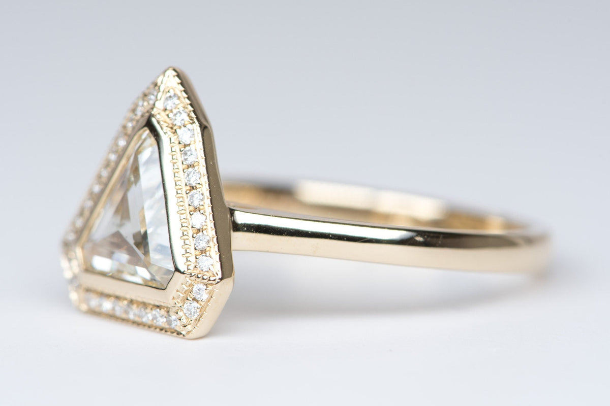 Rose Cut Clear Diamond with Halo 14K Yellow Gold Engagement Ring R6195 Aurora Designer