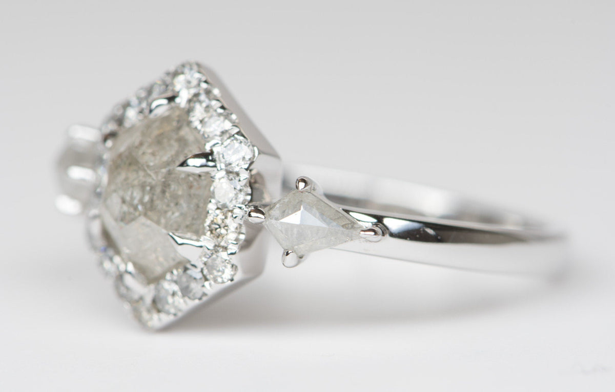 1.41ct Hexagon Diamond with Halo and Kite Sides 14K White Gold Engagement Ring R6197 Aurora Designer