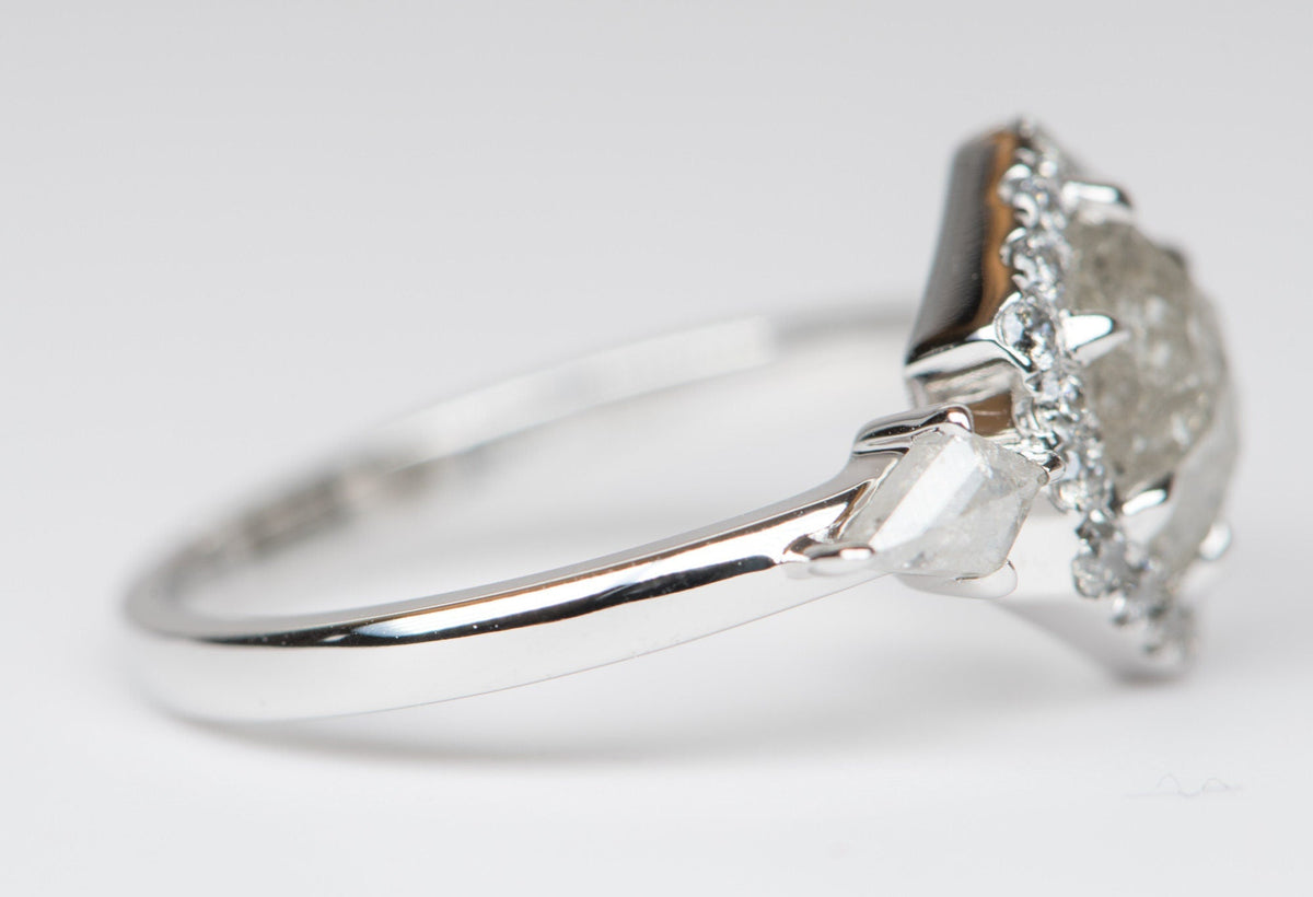 1.41ct Hexagon Diamond with Halo and Kite Sides 14K White Gold Engagement Ring R6197 Aurora Designer