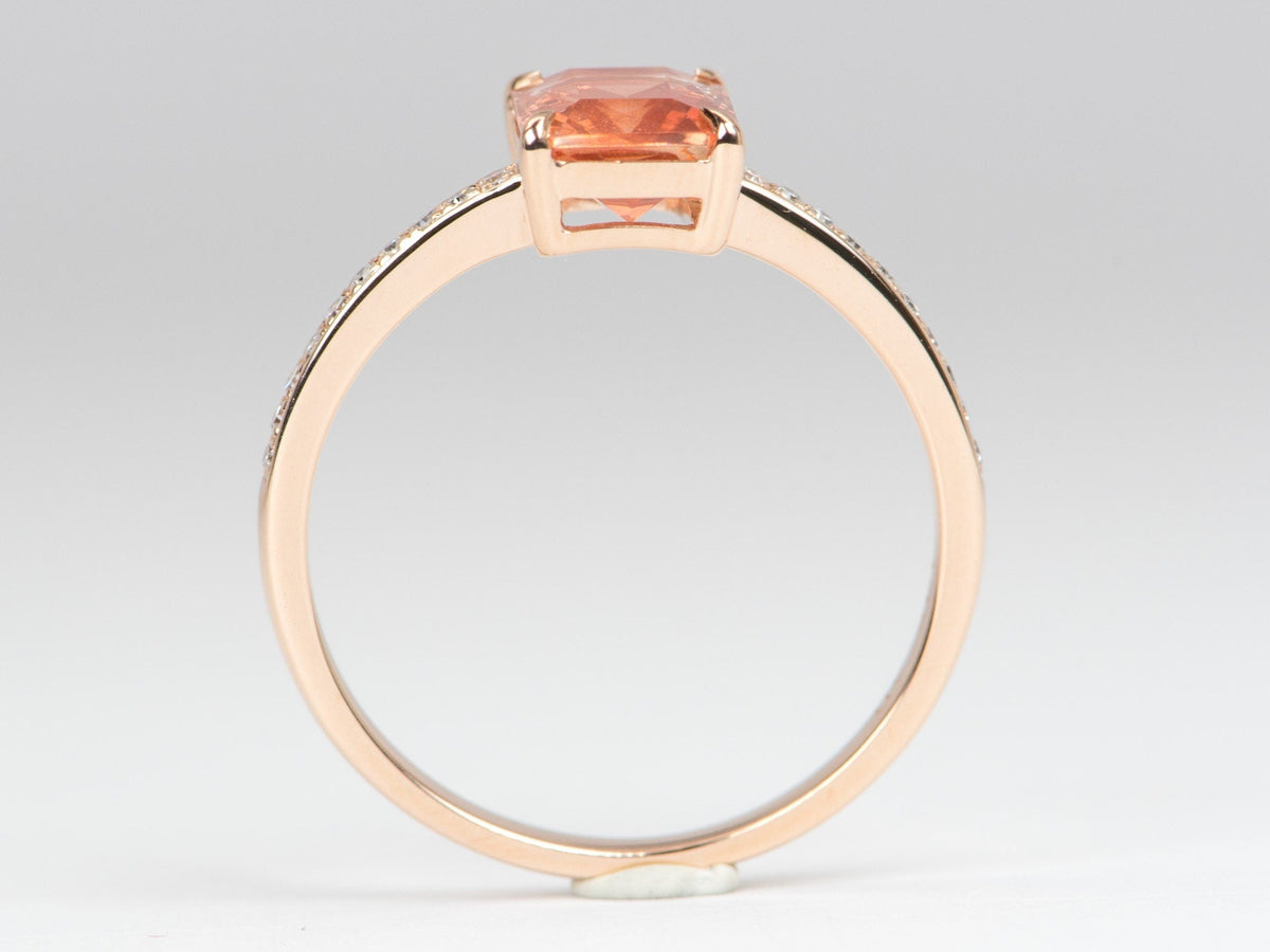 1.23ct Red Oregon Sunstone with Diamond Pave Band 14K Rose Gold Engagement Ring OOAK Alternative Bride Gift For Her Modern Bride R6233 Aurora Designer