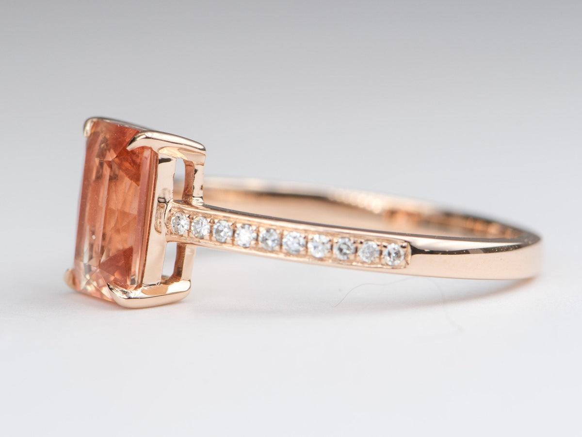 1.23ct Red Oregon Sunstone with Diamond Pave Band 14K Rose Gold Engagement Ring OOAK Alternative Bride Gift For Her Modern Bride R6233 Aurora Designer