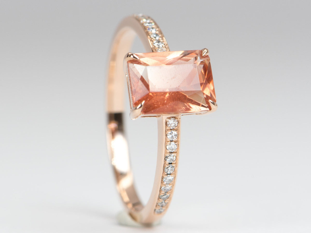 1.23ct Red Oregon Sunstone with Diamond Pave Band 14K Rose Gold Engagement Ring OOAK Alternative Bride Gift For Her Modern Bride R6233 Aurora Designer