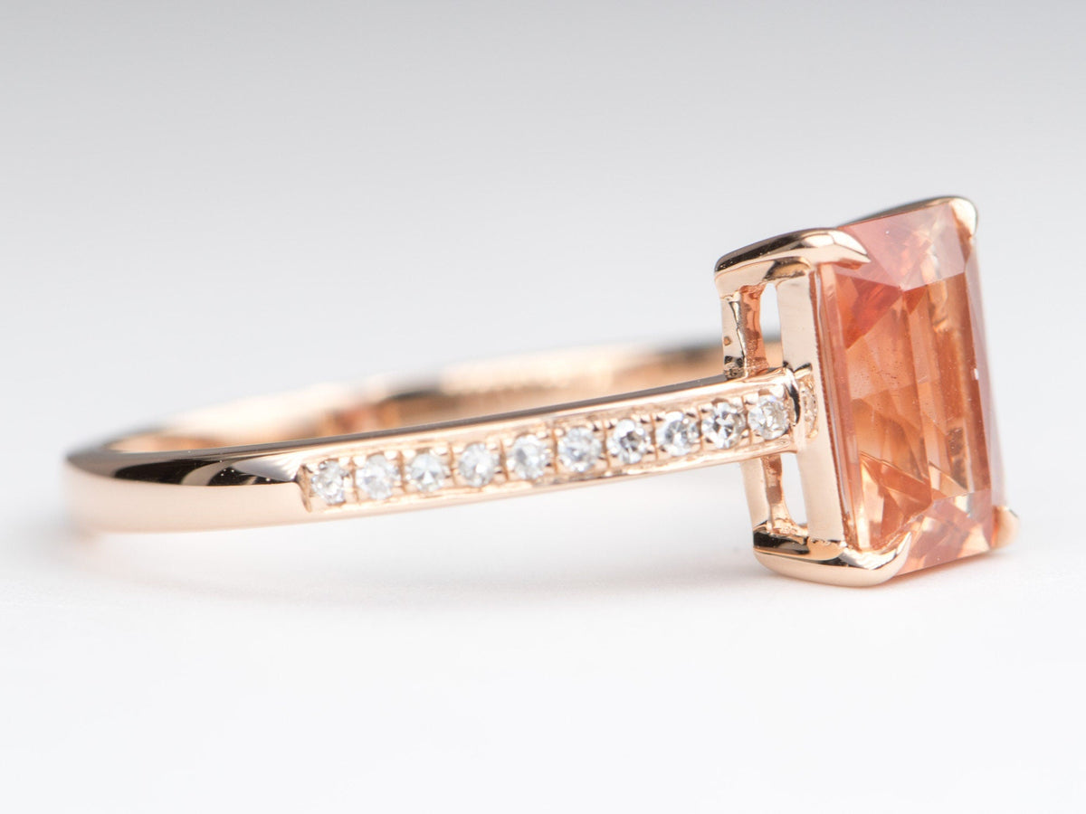 1.23ct Red Oregon Sunstone with Diamond Pave Band 14K Rose Gold Engagement Ring OOAK Alternative Bride Gift For Her Modern Bride R6233 Aurora Designer