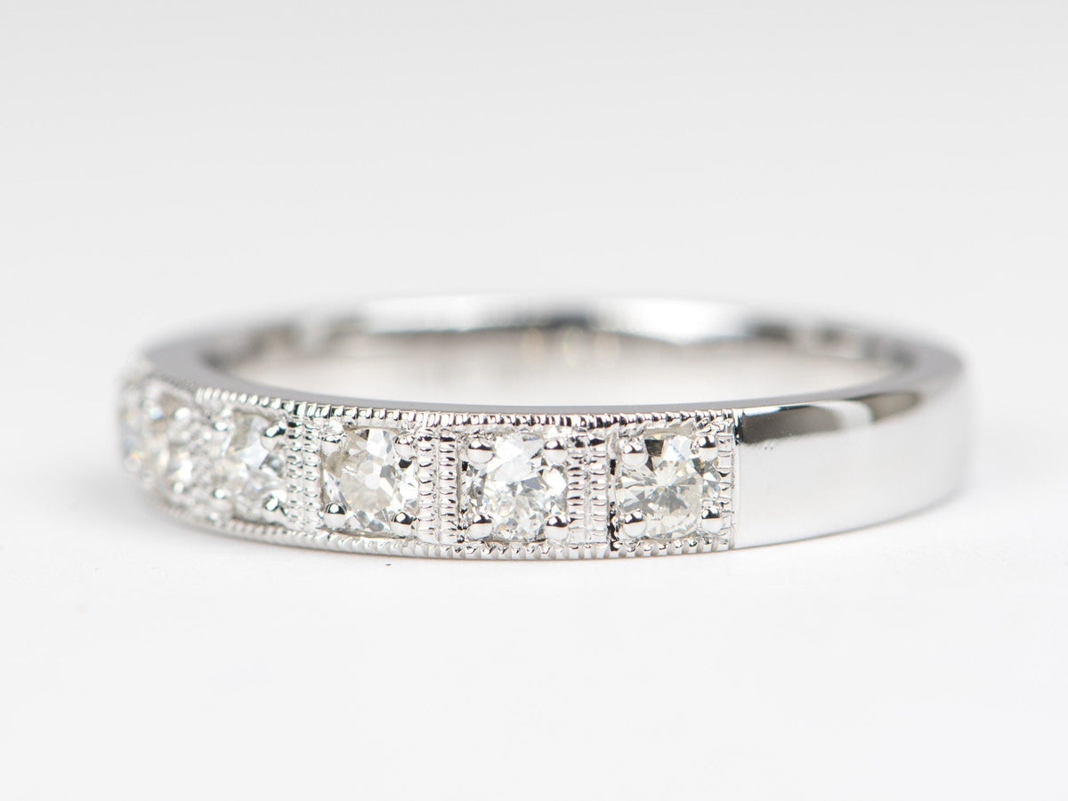 3.5mm Wide Vintage-Inspired 14K Gold Wedding Band with Old Mine Cut Diamond OOAK Alternative Bride Unique Ring Bridal Jewelry M5037 Aurora Designer