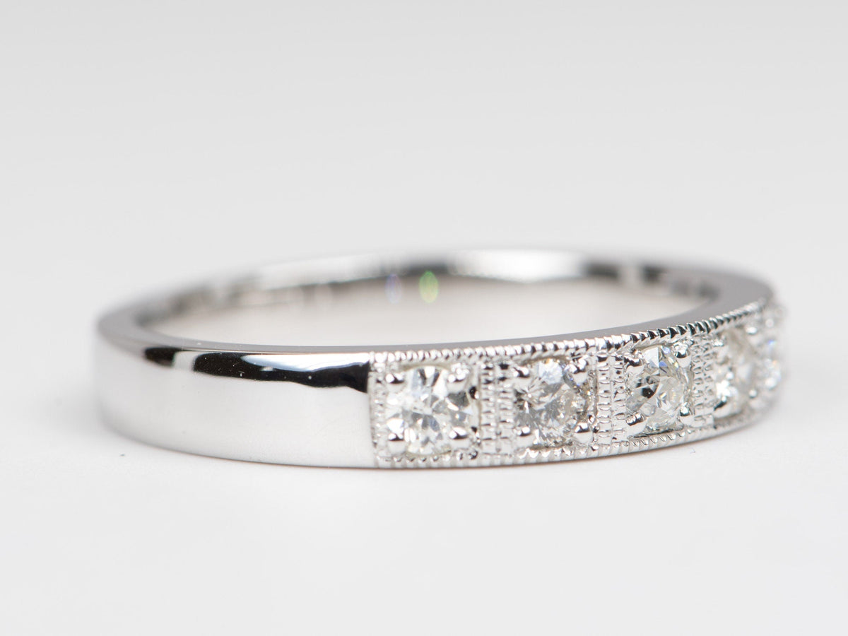 3.5mm Wide Vintage-Inspired 14K Gold Wedding Band with Old Mine Cut Diamond OOAK Alternative Bride Unique Ring Bridal Jewelry M5037 Aurora Designer