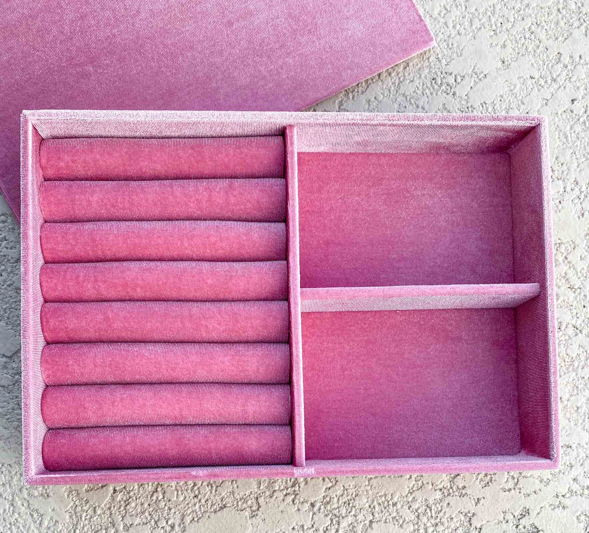 Large Multiple Ring Compartment Luxurious Velvet Jewelry Ring Box Tray Display Case Birthday Gift for Her Multi Row Rings Berry Pink RB006 Aurora Designer