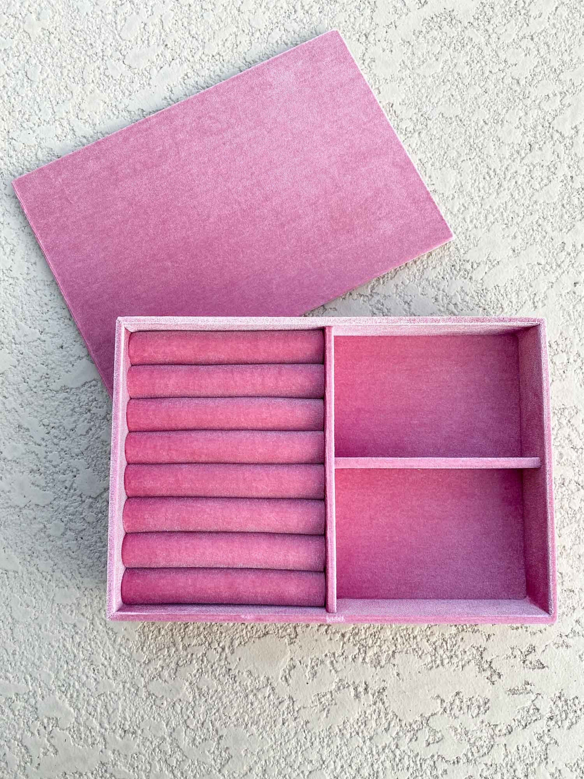 Large Multiple Ring Compartment Luxurious Velvet Jewelry Ring Box Tray Display Case Birthday Gift for Her Multi Row Rings Berry Pink RB006 Aurora Designer